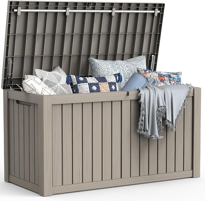 Mars Villa 150 Gallon Outdoor Storage Box, Resin Deck Box Waterproof for Patio Furniture Cushions, Pool Supplies, Gardening Tools, Weatherproof and UV Resistant, Grey