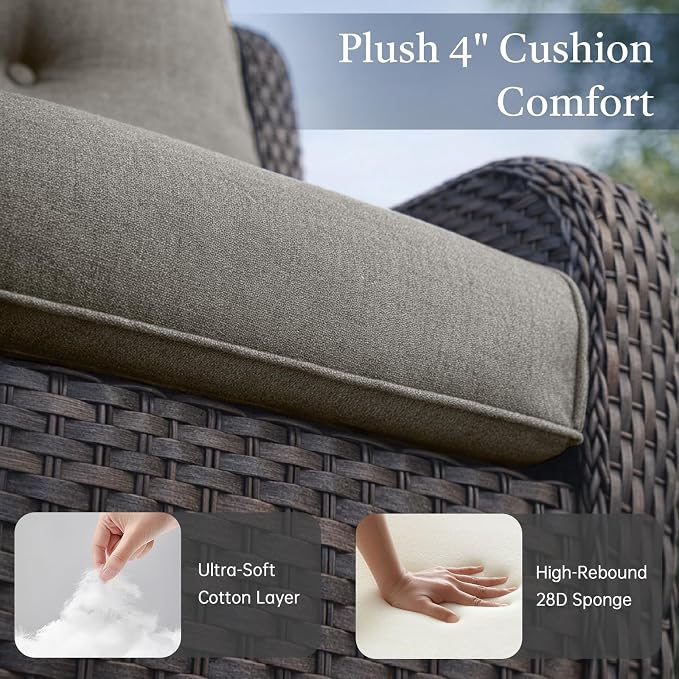 Outdoor Swivel Rocker Patio Chairs with Side Table 3 Pieces PE Wicker Patio Furniture Set for Porch Deck Balcony Garden-Brown/Grey