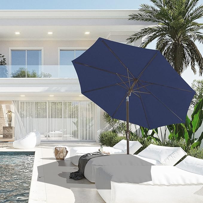 JEAREY 9FT Outdoor Patio Umbrella Outdoor Table Umbrella with Push Button Tilt and Crank, Market Umbrella 8 Sturdy Ribs UV Protection Waterproof for Pool, Garden (Navy)