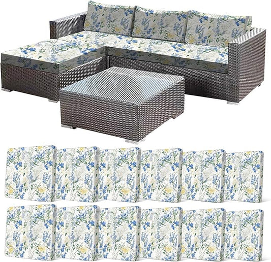 CALBODE 12 Pcs Stretch Outdoor Seat Cushion Covers, Washable Chair Seat Cover for Patio Furniture Cushions Soft Indoor and Outdoor Couch Cover Replacement (Bluebell, Cover Only)
