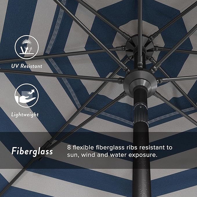 California Umbrella 9' Rd. Crank Lift, Collar Tilt, Aluminum Pole, Fiberglass Rib Patio Umbrella, Hammertone Grey Finish, Sunbrella Cabana Regatta