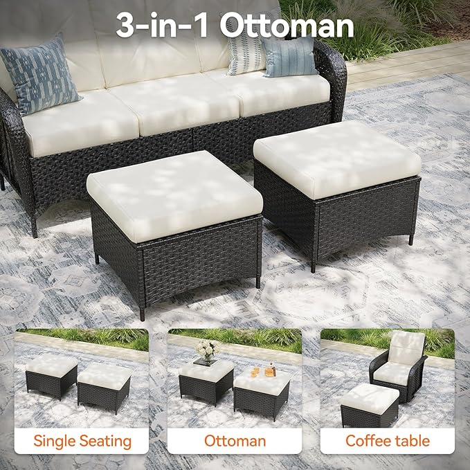 Aoxun 10-Piece Patio Furniture Set with 44'' Fire Pit Table, Luxury Outdoor Patio Furniture Set with 360° Swivel Chairs, Patio Conversation Set for Backyard, Poolside & Garden, Black/Beige