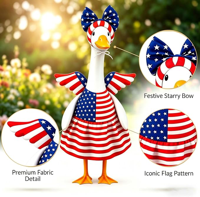 Go Ho 4th of July Porch Goose Outfit Angel Style, American Flag Patriotic Clothes for 23 Inch Porch Goose Statue, Independence Day Costume, 250th Anniversary USA Outdoor Lawn Garden Decoration