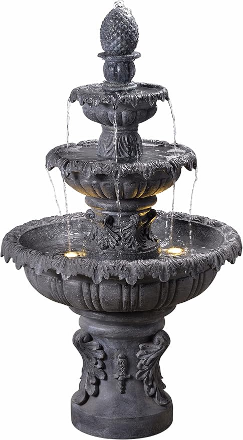 Kenroy Home 51010ZC Ibiza Outdoor Floor Fountain with Gray Finish, Classic Style, 45" Height, 25.5" Width, 25.5" Depth, Zinc