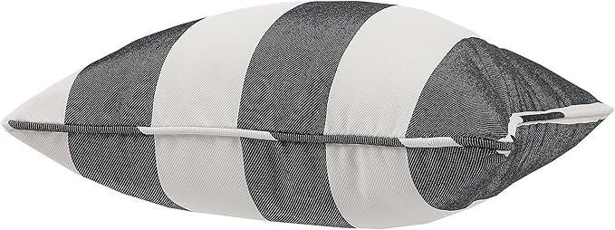 Outdoor Throw Pillow with Insert 18x18 Inch, Set of 2, Piping Edge Waterproof Fade Resistant Decorative Fluffy Pillows for Patio Furniture Chair Bench Couch Sofa - Black Ivory Striped