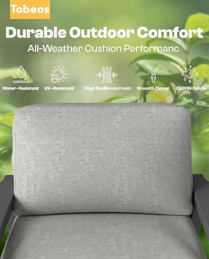 7 Piece HDPE Outdoor Furniture Set with Gray Cushions (Gray Frame) | All-Weather HDPE, Modular Design, Extra-Deep Seating, Thick Cushions, Ideal for Backyard, Deck & Porch