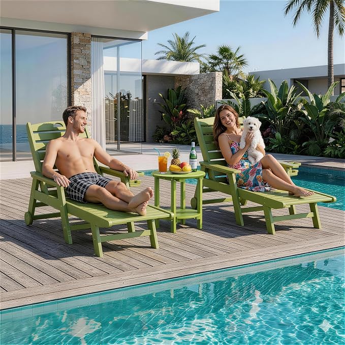 2 Tier Round Outdoor Side Table with Wood-Like Grain, HDPE Adirondack Table Patio Side Table, Weather Resistant End Table for Pool, Patio & Porch, Small Outdoor Table (Lime, Round)