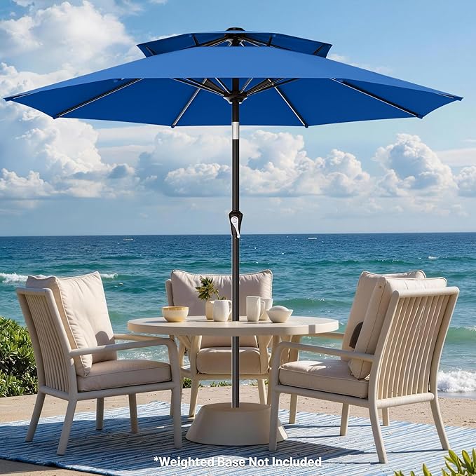 AreShark 9ft 2 Tiers Patio Umbrella - Outdoor Umbrella Waterproof UV Protection, Market Table Umbrella w/Push Button Tilt&Crank for Pool, Porch, Garden(Royal Blue)