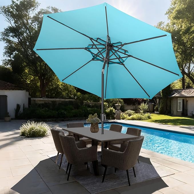 9FT Outdoor Patio Umbrella - 2 Tiers Table Umbrella Waterproof UV Protection, Sombrillas de Patio with Push Button Tilt, Sun Umbrella for Pool, Porch, Garden, Yard (Aqua Blue)