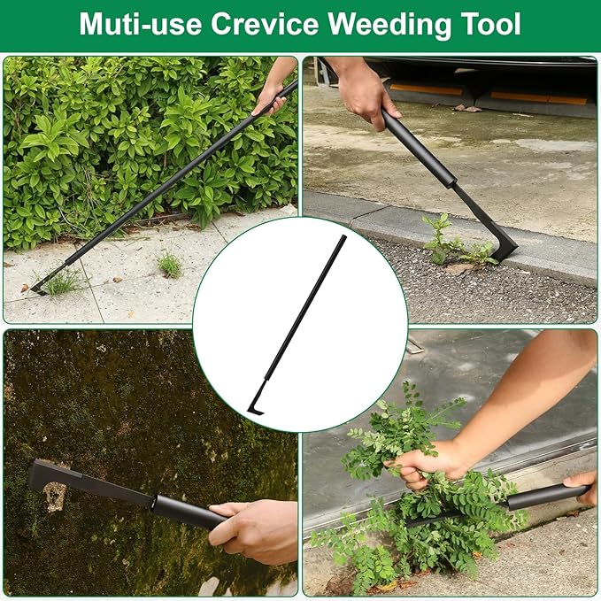 Hanaoyo 49.2” Long Handle Crack Weeder, 3 Adjustable Length Crevice Weeding Tool Manual Weeder Puller for Sidewalk, Paver, Wall Gaps, Lawn Yard Gardening Tool (Black)