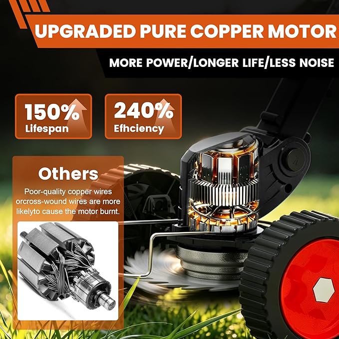 Electric Weed Wacker Cordless Weed Eater 21V Battery Powered No String Trimmer,3 in 1 Lightweight Portable Edger Grass Trimmer/Brush Cutter/Lawn Mower with 4 Types Blades & Wheels for Yard and Garden