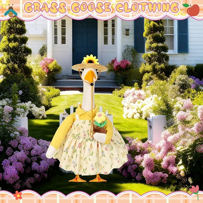 FuWeave Summer Goose Outfit Sunflower Porch Goose Clothes for 23" Large Statue Outdoor Patio Yard Lawn Art Decoration