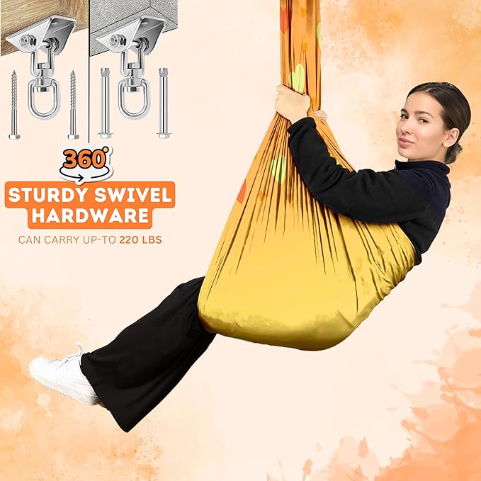 Sensory Swing with 6 Accessories Holds 300lbs 360° Swivel Double Layer Nylon Fabric Gives Calming Therapy Sensory Effect Pelvic Joint Stability for Kids and Adults with Asperger Autism ADHD SPD