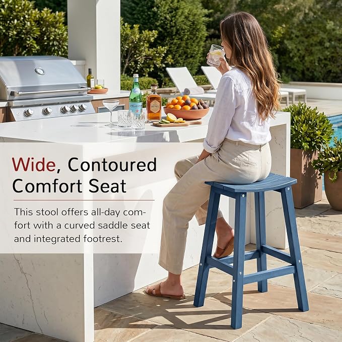 Stoog All-Weather Bar Stools Set of 2, 28" Outdoor Barstools with 400 lbs Capacity, Low Maintenance HIPS Patio Furniture for Kitchen Counter, Deck & Garden, Blue