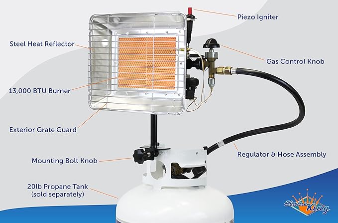 Flame King GS4200EP 13,000 BTU Propane Tank Top Heater, Great for Outdoor Jobs, Construction Sites, Campsites, Thawing and Heating Purposes Silver