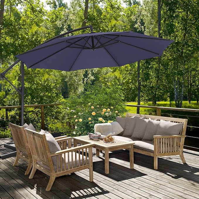 ABCCANOPY 10FT Cantilever Patio Umbrella with base included, 360° Rotation Outdoor Offset Umbrella for Backyard, Deck, Poolside (Tibetan Blue)
