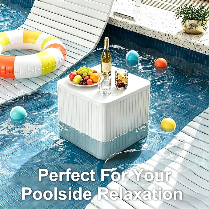 2-in-1 Umbrella Side Table – 16.54" Outdoor Patio Table with Fillable 15 Gal Water/Sand Base, Fits 1.5" Pole, UV Resistant for Pool, Deck, Garden (White)