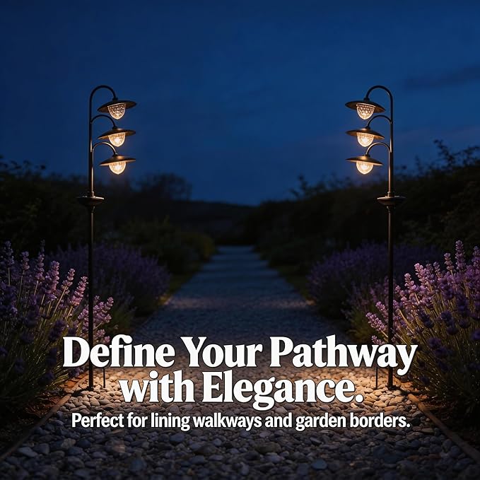 Solar Lights Outdoor 2 Pack Waterproof 3000K Cold White LED Stainless Steel Stake Outside Lights for Yard Pathway Garden Driveway Walkway Landscape Path Lighting