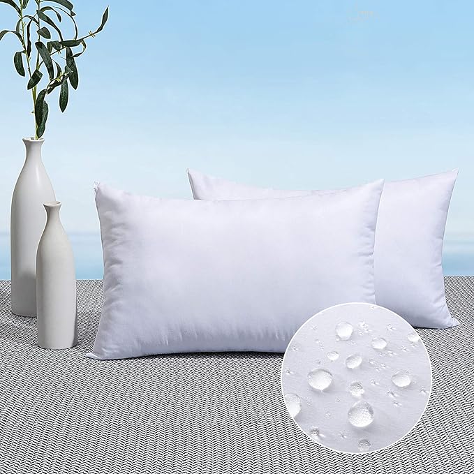 MIULEE Pack of 2 12x24 Outdoor Pillow Inserts, Outdoor Throw Pillows Water-Resistant Decorative Premium Lumbar Pillow Stuffer Sham for Porch Swing Couch Sofa Cushion Patio Furniture