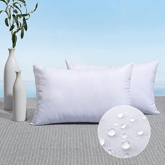 MIULEE Pack of 2 12x24 Outdoor Pillow Inserts, Outdoor Throw Pillows Water-Resistant Decorative Premium Lumbar Pillow Stuffer Sham for Porch Swing Couch Sofa Cushion Patio Furniture