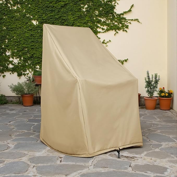 Shine Company Weatherproof Outdoor Rocking Chair Cover, 100% Woven Polyester, Elastic Cord with Toggle, Khaki