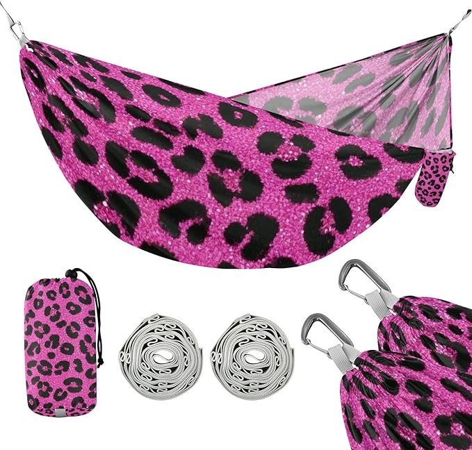 Fake Glitter Leopard Print Rose Red 330lb Capacity Outdoor Hammocks with Portabl Carry Bag Hanging Hammock for Indoor Outdoor Patio Bases para hamacas para adultos