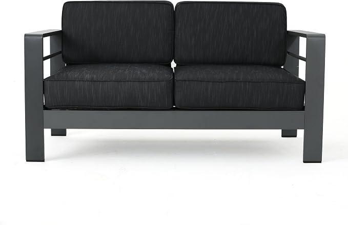 Coral Bay Outdoor Grey Aluminum 5 Piece Loveseat Chat Set with Fire Table (Dark Grey)