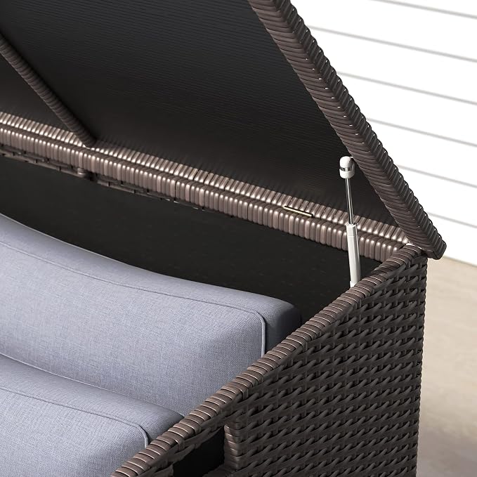 Lepus Large Outdoor Waterfroof Deck Box, 210 Gallon Rattan Deck Storage Box with Built-in Waterproof Bag for Seat Cushion on Patio Garden, Poolside (210, Brown)