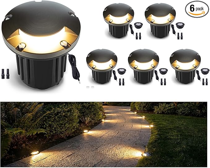 Gardenreet Landscape Well Lights Outdoor - Brass Weathproof Low Voltage In Ground Lighting, LED 12V Turret Top Fixture, Antique Bronze for Deck Floor Pathway with 2700K Warm White MR16 Bulb