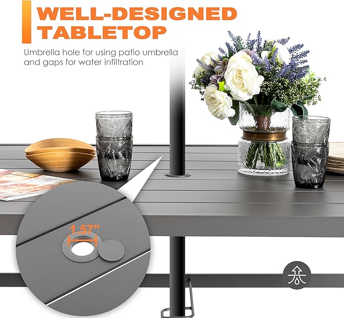 NUU GARDEN Outdoor Patio Dining Set 7 Piece Furniture Set Including 61"x37" Rectangular Outdoor Metal Patio Dining Table and 6 Gray Textilene Chairs for Garden, Patio and Poolside Backyards