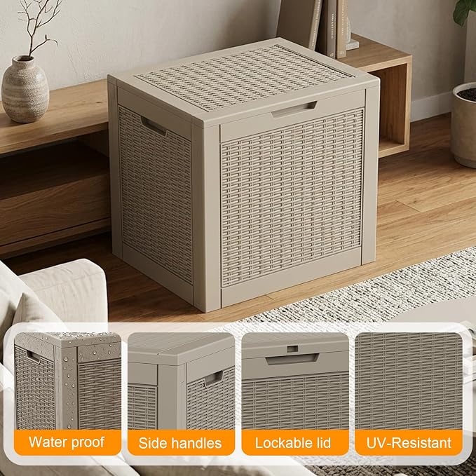 EasyUp 36 Gallon Deck Box Small Deck Box for Indoor and Outdoor,Waterproof Storage Boxs for Patio Furniture,Garden Tools,Cushions, Lockable and UV Resistant,Easy to Install(Grey)