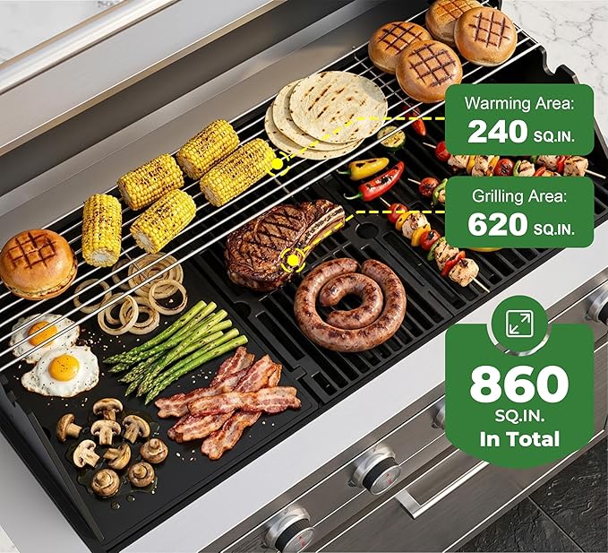 Brand-Man Propane Gas Grill, 40-Inch 6-Burner Built-In Head BBQ Island Outdoor Kitchen, Natural Gas Convertible, Heavy Duty 304 Stainless Steel, 60,000BTUs