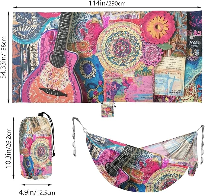 Guitar Journey Boho Style 330lb Capacity Outdoor Hammocks Indoor Hammock for Patio Backyard Lounge Base soporte para hamacas para adultos