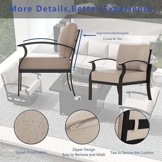 Aluminum Outdoor Patio Furniture Set,5 Seats Patio Conversation Sets with Rectangular Coffee Table,Metal Patio Sectional Furniture Set with 5.1" Thickened Cushions,Sand