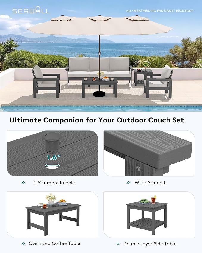 SERWALL HDPE Outdoor Patio Furniture Set | with Coffee Table & Side Table