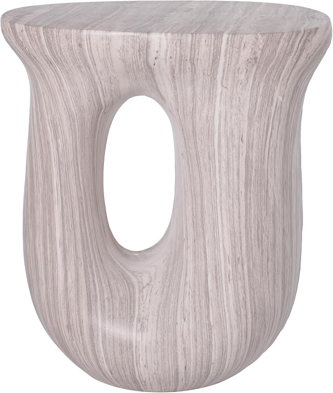 Merax 18.9" H Modern U-Shaped Accent Table, Sculptural Side Table for Garden, Balcony, Living Room, Entryway, Bedroom, Contemporary Organic Stone Side Table with Unique Veining, Gray Marble