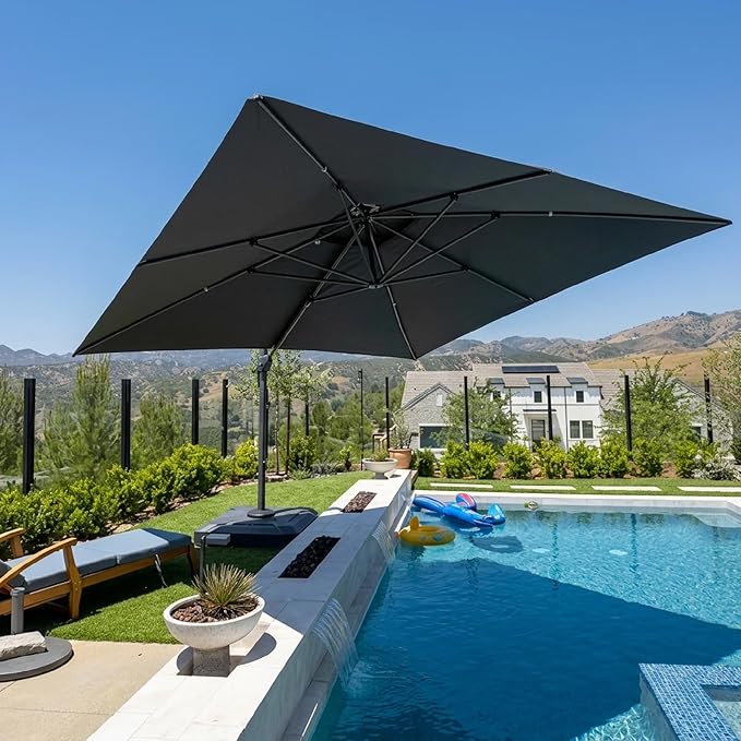 PURPLE LEAF 12 FT Cantilever Patio Umbrella Outdoor Umbrella with 330lbs Base Large Square Windproof Offset Umbrella for Pool Deck Garden, Graphite Grey