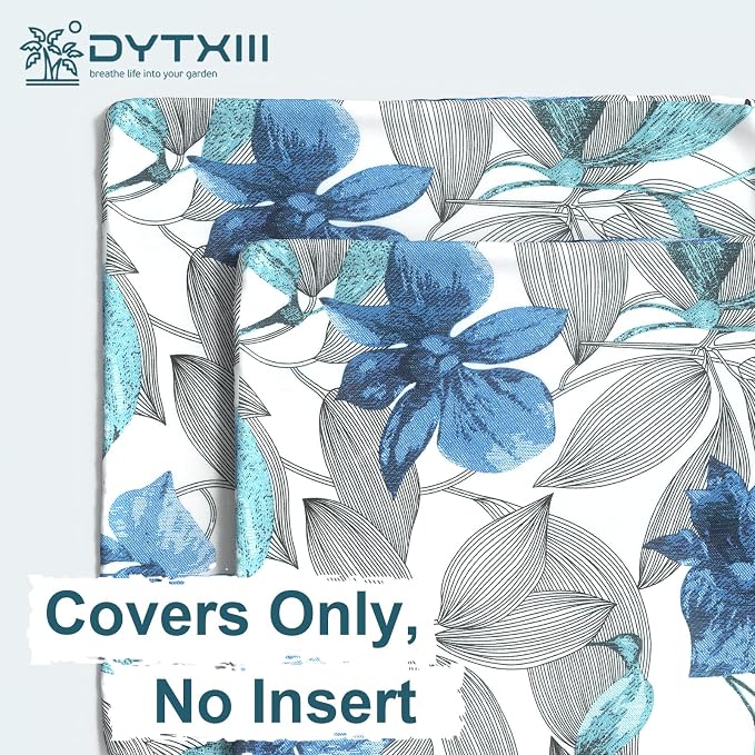 DYTXIII Pack of 2 Outdoor Waterproof Lumbar Pillow Covers ONLY, 12x20 Rectangle Decorative Double Printed Pillow Cases for Patio Couch Porch Furniture - Clemens Noir Blue