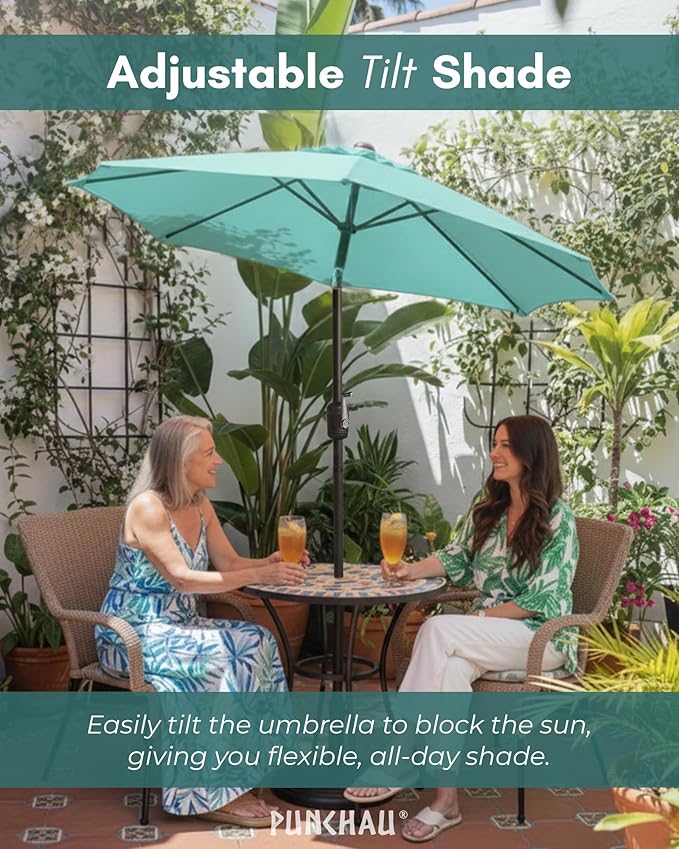 6 Ft Outdoor Patio Umbrella, Easy Open/Close Crank and Push Button Tilt Adjustment - Aqua Market Umbrellas