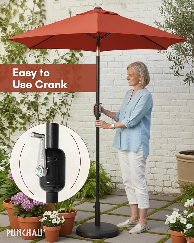 6 Ft Outdoor Patio Umbrella, Easy Open/Close Crank and Push Button Tilt Adjustment - Earth Red Market Umbrellas