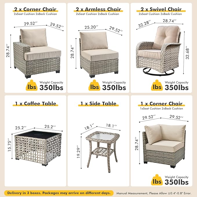 9 Pcs Outdoor Sectional Patio Furniture Set with Swivel Rocking Chair - All Weather Wicker Modular L Shaped Outside Sectional Couch,Patio Seating Outdoor Conversation Sets for Deck Yard,Beige