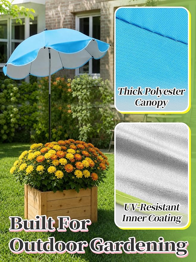 Cosweet Plant Umbrellas for Outdoor Plants with Stable 5 Prong Base & Adjustable Angle Height - 26" Larger UV-Resistant Garden Umbrella Shade, Easy Install for Raised Bed Potted Flowers