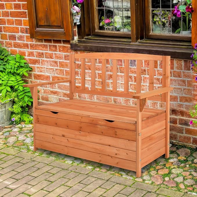40Inch Patio Deck Box Seat Chest for Garden, Garden Tool Box Pool Supply Storage Outdoor Seat Storage Bench Storage Chest Outdoor Seating Box Storage Container - Bright Orange Red
