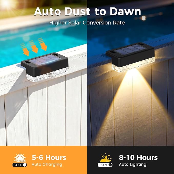 AUDERWIN Solar Deck Lights Outdoor 24 Packs, Solar Powered LED Step Lights Waterproof Outdoor for Deck, Stairs, Step, Fence, Wall, Patio, Yard, Pool and Pathway (Warm White)