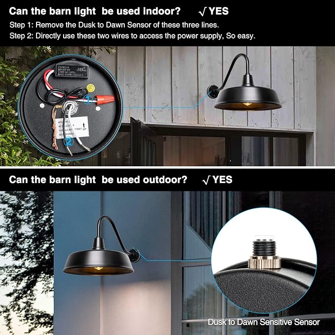 Gooseneck Barn Light, 21inch Dusk to Dawn Black Outdoor Wall Sconce | Weatherproof Steel Exterior Large Lighting Fixture, E26 Base, Easy DIY Install for Porch, Garage, Barn, Farmhouse(1 PC)