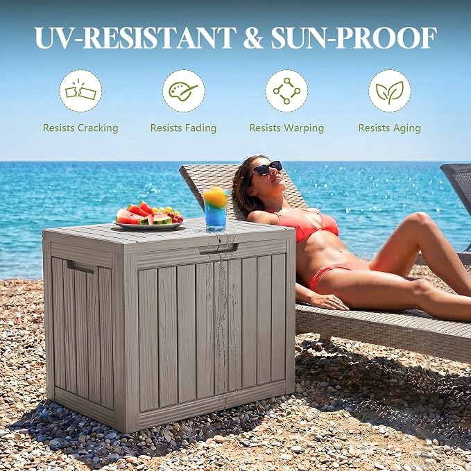 Vixzen 50 Gallon Package Delivery Boxes for Outside Secure Parcel Drop Storage Deck Box Outdoor Waterproof UV Resistant Resin Lockable MailBox for Porch Patio(Beige)