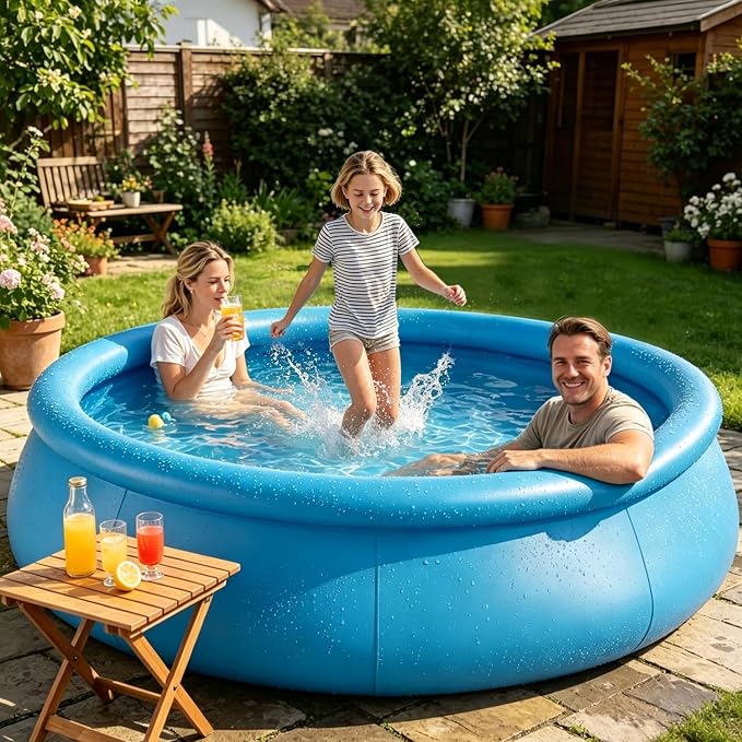 8FT x 25IN Round Inflatable Swimming Pool, Blow Up Above Ground Pool for Adults Indoor & Outdoor Summer Water Party Backyard Garden Lawn