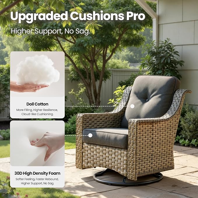 8 Piece Patio Furniture Set with Fire Pit Table, All Weather Wicker High Back Sofa Chairs Ottoman with Thick Cushion, Outdoor Conversation Sets for Large Backyard Deck Garden, Black