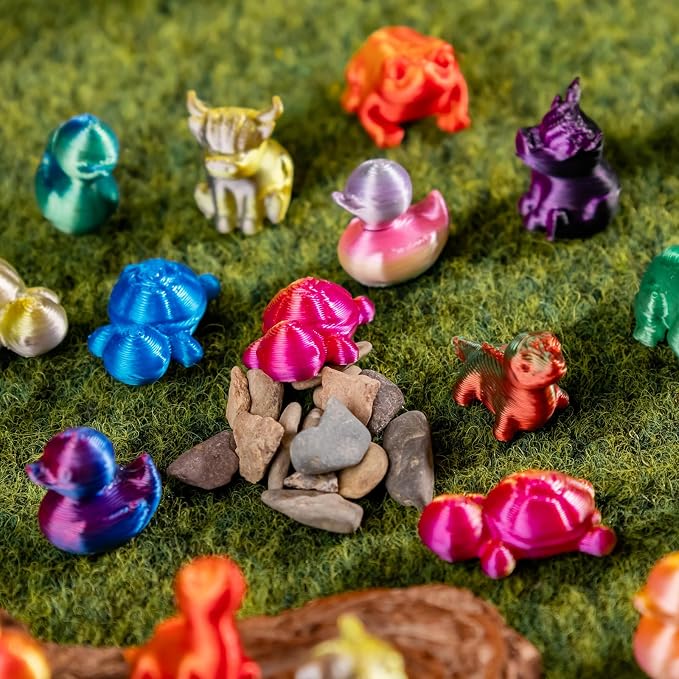 150pcs Mini 3D Printed Animals Tiny Animals Plastics Figures Miniature Little Small Ducks, Frogs, Turtles, Yaks Figurines Bulk for Micro Fairy Garden Landscape Accessories Hide Crafts Decor Aquarium