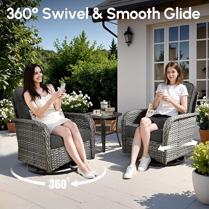 7 PCS Patio Outdoor Furniture Set with Swivel Rocking Chairs,All Weather Wicker Rattan Patio Seating Sofa and Chairs Set,Outdoor Conversaiton Sets for Deck Yard Prrch Garden Poolside,Black